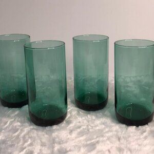 Libby Metropolitan Juniper Emerald Green 18oz Water Tea 4 Glass Tumblers Vtg - 4